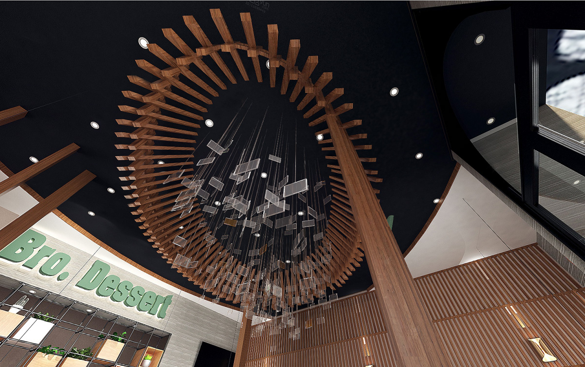 美國(guó)開(kāi)心點(diǎn)餐廳：木紋不銹鋼天花裝飾