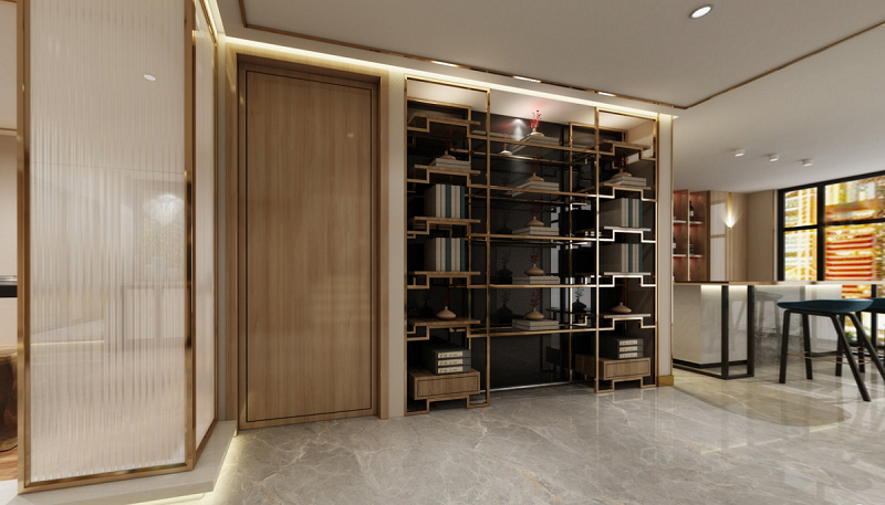 美國(guó)開(kāi)心點(diǎn)餐廳：木紋不銹鋼天花裝飾